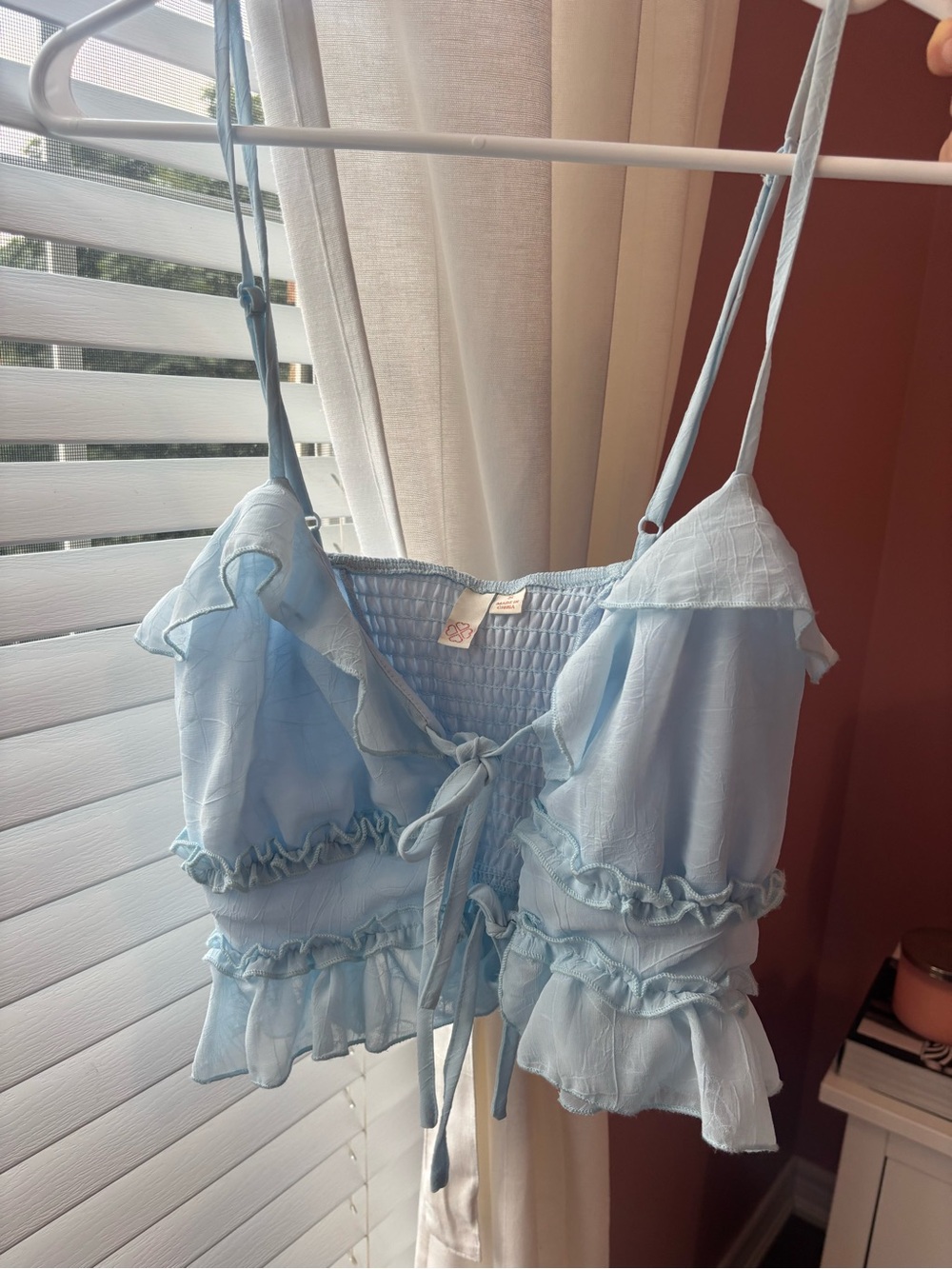 Light Blue Ruffle Tie-Front Camisole